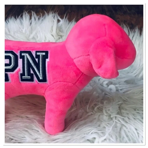 Victoria’s Secret PINK Plush Large Dog Hot Pink Embroidered Details - Picture 4 of 10